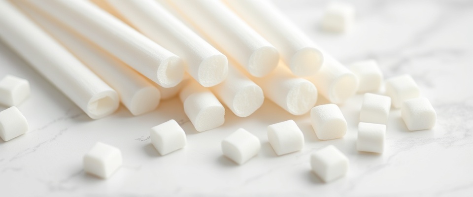 Close-up of chewing gum pieces showing the hidden plastic content in synthetic gum base